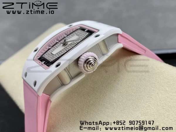 RICHARD MILLERM RM007 RM07-01 Ceramic BBA Best Edition Ροζ καντράν με διαμαντένιο κέντρο σε ροζ λουράκι από καουτσούκ - Super Clone Watch | 1:1 Best Version