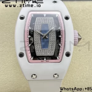 RICHARD MILLERM RM007 RM07-01 Ceramic BBA Best Edition Pink dial with diamond centre on White Rubber Strap - Super Clone Watch | 1:1 Best Version
