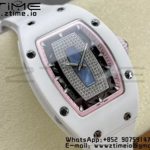 RICHARD MILLERM RM007 RM07-01 Ceramic BBA Best Edition Pink dial with diamond centre on White Rubber Strap - Super Clone Watch | 1:1 Best Version