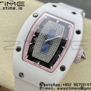 RICHARD MILLERM RM007 RM07-01 Ceramic BBA Best Edition Pink dial with diamond centre on White Rubber Strap - Super Clone Watch | 1:1 Best Version