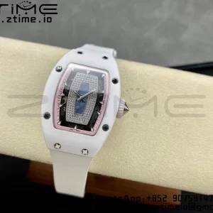 RICHARD MILLERM RM007 RM07-01 Ceramic BBA Best Edition Pink dial with diamond centre on White Rubber Strap - Super Clone Watch | 1:1 Best Version