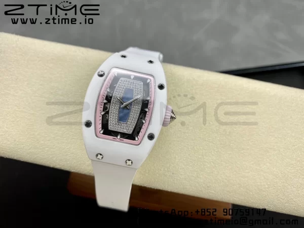RICHARD MILLERM RM007 RM07-01 Ceramic BBA Best Edition Pink dial with diamond centre on White Rubber Strap - Super Clone Watch | 1:1 Best Version
