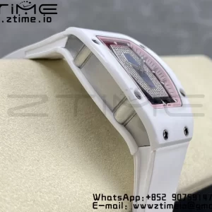 RICHARD MILLERM RM007 RM07-01 Ceramic BBA Best Edition Pink dial with diamond centre on White Rubber Strap - Super Clone Watch | 1:1 Best Version