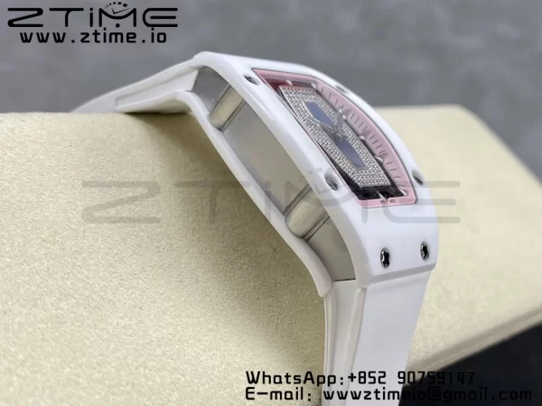 RICHARD MILLERM RM007 RM07-01 Ceramic BBA Best Edition Pink dial with diamond centre on White Rubber Strap - Super Clone Watch | 1:1 Best Version