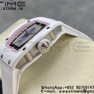 RICHARD MILLERM RM007 RM07-01 Ceramic BBA Best Edition Pink dial with diamond centre on White Rubber Strap - Super Clone Watch | 1:1 Best Version