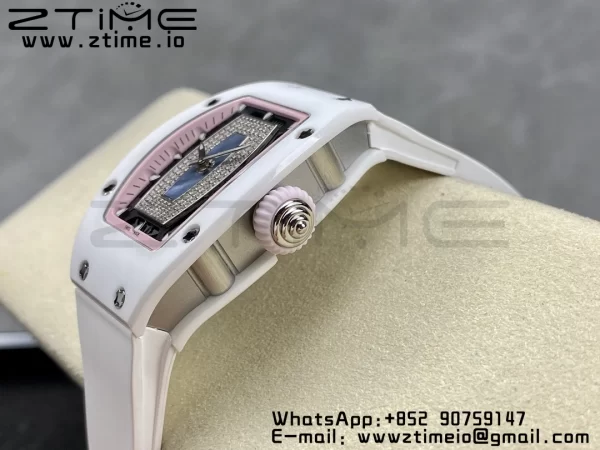 RICHARD MILLERM RM007 RM07-01 Ceramic BBA Best Edition Pink dial with diamond centre on White Rubber Strap - Super Clone Watch | 1:1 Best Version