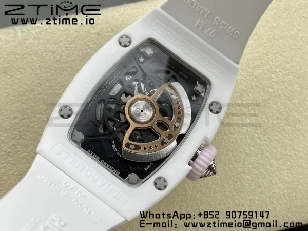 RICHARD MILLERM RM007 RM07-01 Ceramic BBA Best Edition Pink dial with diamond centre on White Rubber Strap - Super Clone Watch | 1:1 Best Version