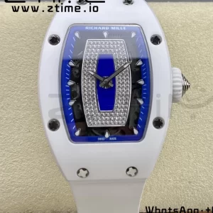 RICHARD MILLERM RM007 RM07-01 Ceramic BBA Best Edition Blue dial with diamond centre on White Rubber Strap - Super Clone Watch | 1:1 Best Version