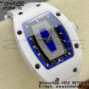 RICHARD MILLERM RM007 RM07-01 Ceramic BBA Best Edition Μπλε καντράν με διαμαντένιο κέντρο σε λευκό καουτσούκ λουράκι - Super Clone Watch | 1:1 Best Version