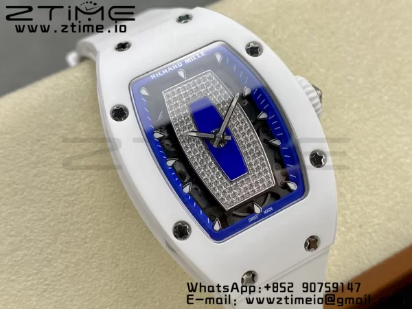 RICHARD MILLERM RM007 RM07-01 Ceramic BBA Best Edition Μπλε καντράν με διαμαντένιο κέντρο σε λευκό καουτσούκ λουράκι - Super Clone Watch | 1:1 Best Version