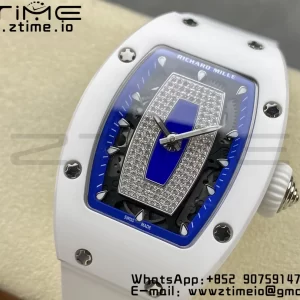 RICHARD MILLERM RM007 RM07-01 Ceramic BBA Best Edition Μπλε καντράν με διαμαντένιο κέντρο σε λευκό καουτσούκ λουράκι - Super Clone Watch | 1:1 Best Version