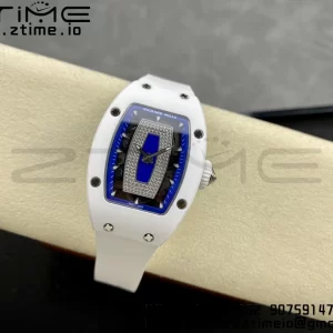 RICHARD MILLERM RM007 RM07-01 Ceramic BBA Best Edition Μπλε καντράν με διαμαντένιο κέντρο σε λευκό καουτσούκ λουράκι - Super Clone Watch | 1:1 Best Version