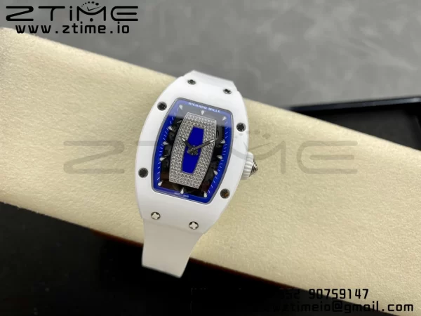 RICHARD MILLERM RM007 RM07-01 Ceramic BBA Best Edition Μπλε καντράν με διαμαντένιο κέντρο σε λευκό καουτσούκ λουράκι - Super Clone Watch | 1:1 Best Version