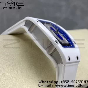 RICHARD MILLERM RM007 RM07-01 Ceramic BBA Best Edition Μπλε καντράν με διαμαντένιο κέντρο σε λευκό καουτσούκ λουράκι - Super Clone Watch | 1:1 Best Version