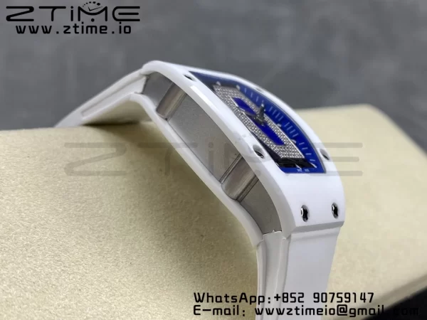 RICHARD MILLERM RM007 RM07-01 Ceramic BBA Best Edition Μπλε καντράν με διαμαντένιο κέντρο σε λευκό καουτσούκ λουράκι - Super Clone Watch | 1:1 Best Version