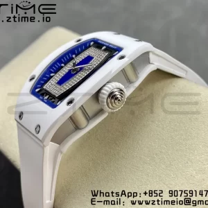 RICHARD MILLERM RM007 RM07-01 Ceramic BBA Best Edition Μπλε καντράν με διαμαντένιο κέντρο σε λευκό καουτσούκ λουράκι - Super Clone Watch | 1:1 Best Version
