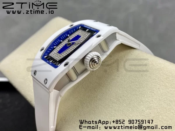 RICHARD MILLERM RM007 RM07-01 Ceramic BBA Best Edition Μπλε καντράν με διαμαντένιο κέντρο σε λευκό καουτσούκ λουράκι - Super Clone Watch | 1:1 Best Version