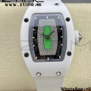 RICHARD MILLERM RM007 RM07-01 Ceramic BBA Best Edition Black dial with diamond centre on White Rubber Strap - Super Clone Watch | 1:1 Best Version
