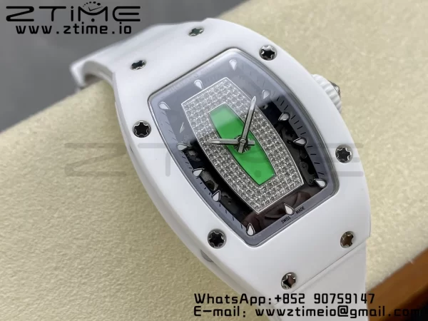 RICHARD MILLERM RM007 RM07-01 Ceramic BBA Best Edition Black dial with diamond centre on White Rubber Strap - Super Clone Watch | 1:1 Best Version