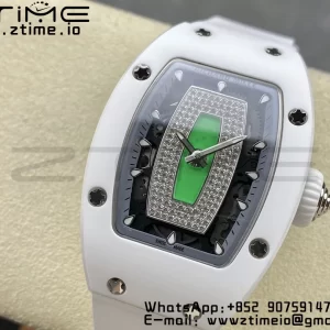 RICHARD MILLERM RM007 RM07-01 Ceramic BBA Best Edition Black dial with diamond centre on White Rubber Strap - Super Clone Watch | 1:1 Best Version