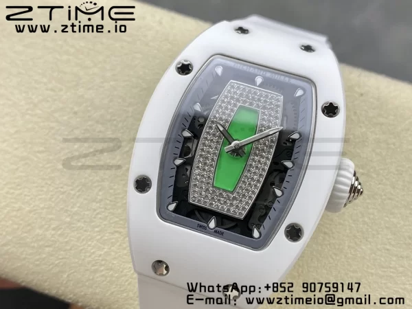 RICHARD MILLERM RM007 RM07-01 Ceramic BBA Best Edition Black dial with diamond centre on White Rubber Strap - Super Clone Watch | 1:1 Best Version