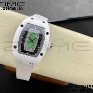 RICHARD MILLERM RM007 RM07-01 Ceramic BBA Best Edition Black dial with diamond centre on White Rubber Strap - Super Clone Watch | 1:1 Best Version