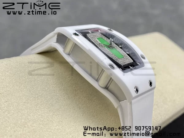 RICHARD MILLERM RM007 RM07-01 Ceramic BBA Best Edition Black dial with diamond centre on White Rubber Strap - Super Clone Watch | 1:1 Best Version