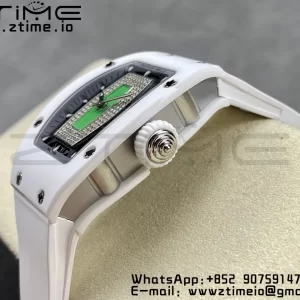 RICHARD MILLERM RM007 RM07-01 Ceramic BBA Best Edition Black dial with diamond centre on White Rubber Strap - Super Clone Watch | 1:1 Best Version