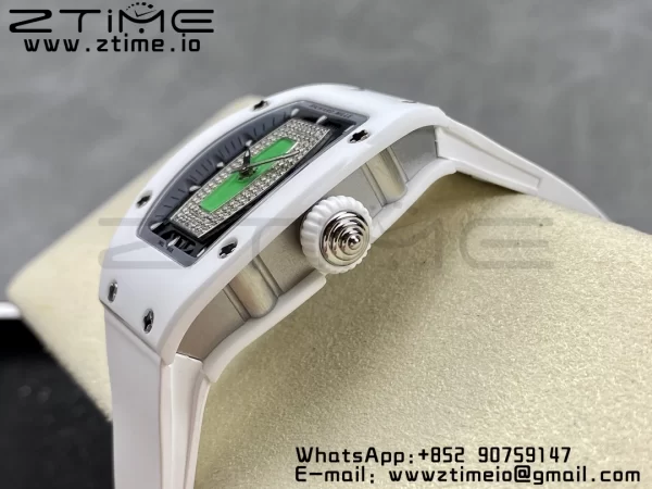 RICHARD MILLERM RM007 RM07-01 Ceramic BBA Best Edition Black dial with diamond centre on White Rubber Strap - Super Clone Watch | 1:1 Best Version