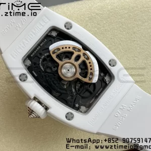 RICHARD MILLERM RM007 RM07-01 Ceramic BBA Best Edition Black dial with diamond centre on White Rubber Strap - Super Clone Watch | 1:1 Best Version