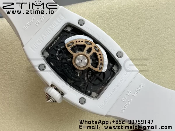 RICHARD MILLERM RM007 RM07-01 Ceramic BBA Best Edition Black dial with diamond centre on White Rubber Strap - Super Clone Watch | 1:1 Best Version