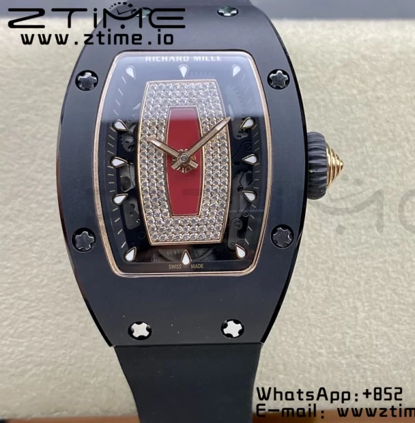 RICHARD MILLERM RM007 RM07-01 Black  Ceramic BBA Best Edition Black  dial with diamond centre on Black Rubber Strap - Super Clone Watch | 1:1 Best Version