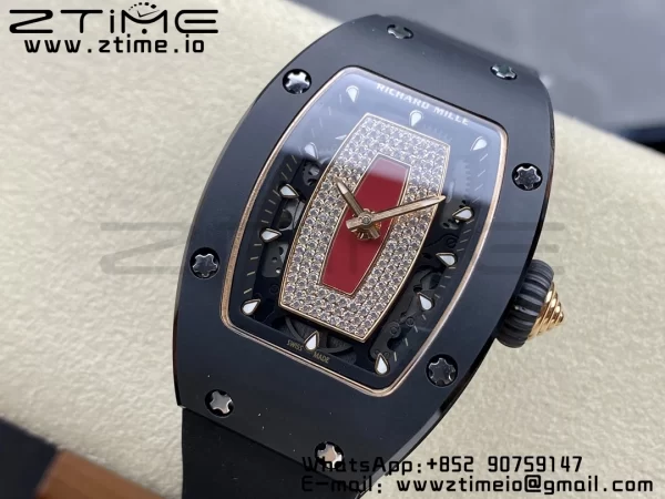 RICHARD MILLERM RM007 RM07-01 Black  Ceramic BBA Best Edition Black  dial with diamond centre on Black Rubber Strap - Super Clone Watch | 1:1 Best Version
