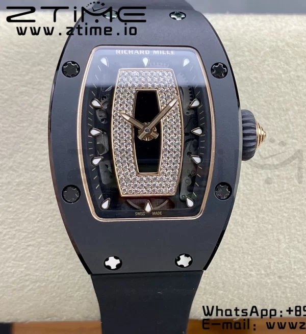 RICHARD MILLERM RM007 RM07-01 Black  Ceramic BBA Best Edition Black  dial with diamond centre on Black Rubber Strap - Super Clone Watch | 1:1 Best Version