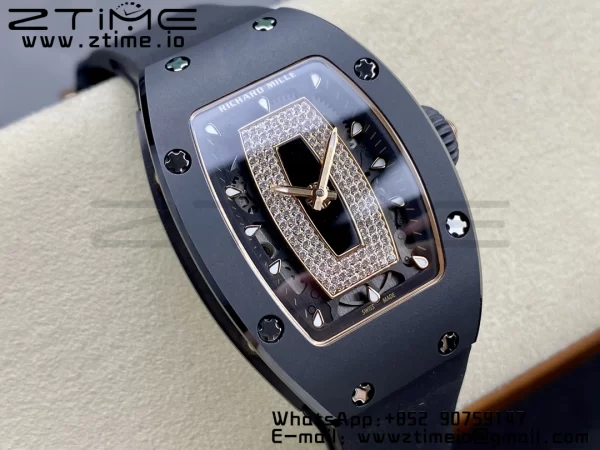 RICHARD MILLERM RM007 RM07-01 Black  Ceramic BBA Best Edition Black  dial with diamond centre on Black Rubber Strap - Super Clone Watch | 1:1 Best Version