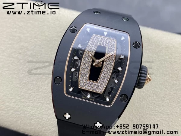 RICHARD MILLERM RM007 RM07-01 Black  Ceramic BBA Best Edition Black  dial with diamond centre on Black Rubber Strap - Super Clone Watch | 1:1 Best Version