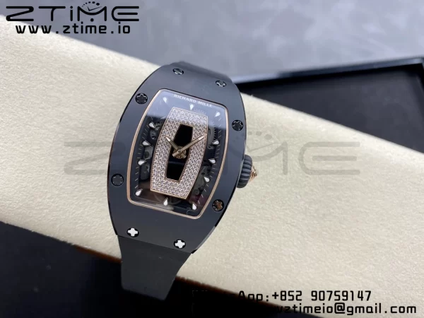 RICHARD MILLERM RM007 RM07-01 Black  Ceramic BBA Best Edition Black  dial with diamond centre on Black Rubber Strap - Super Clone Watch | 1:1 Best Version