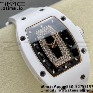 RICHARD MILLERM RM007 RM07-01 Ceramic BBA Best Edition Quadrante nero con diamante centrale su cinturino in gomma bianca - Orologio Super Clone | 1:1 Best Version