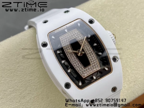 RICHARD MILLERM RM007 RM07-01 Ceramic BBA Best Edition Quadrante nero con diamante centrale su cinturino in gomma bianca - Orologio Super Clone | 1:1 Best Version