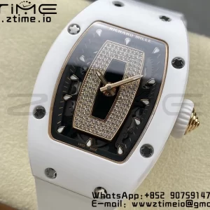 RICHARD MILLERM RM007 RM07-01 Ceramic BBA Best Edition Quadrante nero con diamante centrale su cinturino in gomma bianca - Orologio Super Clone | 1:1 Best Version