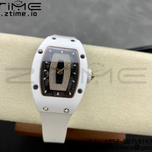 RICHARD MILLERM RM007 RM07-01 Ceramic BBA Best Edition Quadrante nero con diamante centrale su cinturino in gomma bianca - Orologio Super Clone | 1:1 Best Version