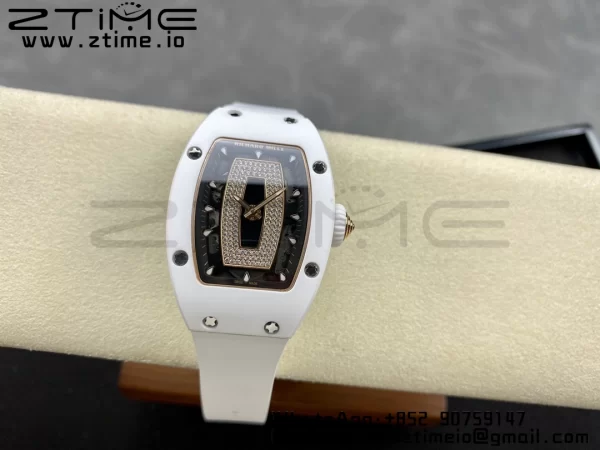 RICHARD MILLERM RM007 RM07-01 Ceramic BBA Best Edition Quadrante nero con diamante centrale su cinturino in gomma bianca - Orologio Super Clone | 1:1 Best Version