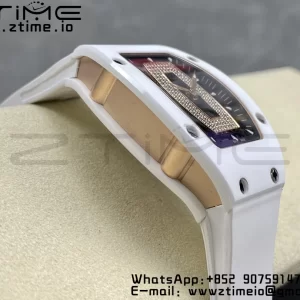 RICHARD MILLERM RM007 RM07-01 Ceramic BBA Best Edition Quadrante nero con diamante centrale su cinturino in gomma bianca - Orologio Super Clone | 1:1 Best Version