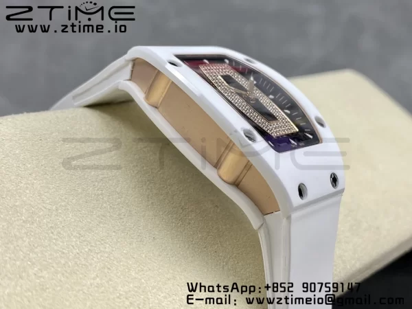 RICHARD MILLERM RM007 RM07-01 Ceramic BBA Best Edition Quadrante nero con diamante centrale su cinturino in gomma bianca - Orologio Super Clone | 1:1 Best Version