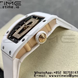 RICHARD MILLERM RM007 RM07-01 Ceramic BBA Best Edition Quadrante nero con diamante centrale su cinturino in gomma bianca - Orologio Super Clone | 1:1 Best Version