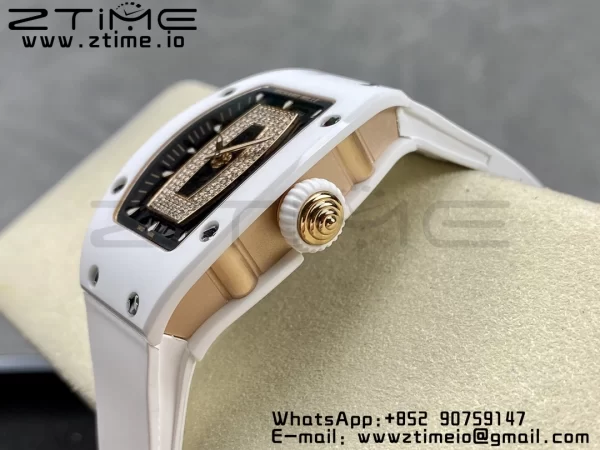 RICHARD MILLERM RM007 RM07-01 Ceramic BBA Best Edition Quadrante nero con diamante centrale su cinturino in gomma bianca - Orologio Super Clone | 1:1 Best Version