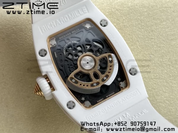 RICHARD MILLERM RM007 RM07-01 Ceramic BBA Best Edition Quadrante nero con diamante centrale su cinturino in gomma bianca - Orologio Super Clone | 1:1 Best Version