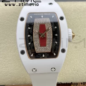 RICHARD MILLERM RM007 RM07-01 Ceramic BBA Best Edition Black dial with diamond centre on White Rubber Strap - Super Clone Watch | 1:1 Best Version