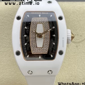 RICHARD MILLERM RM007 RM07-01 Ceramic BBA Best Edition Black Dial with Diamond Centre on White Rubber Strap - Super Clone Watch | 1:1 Best Version