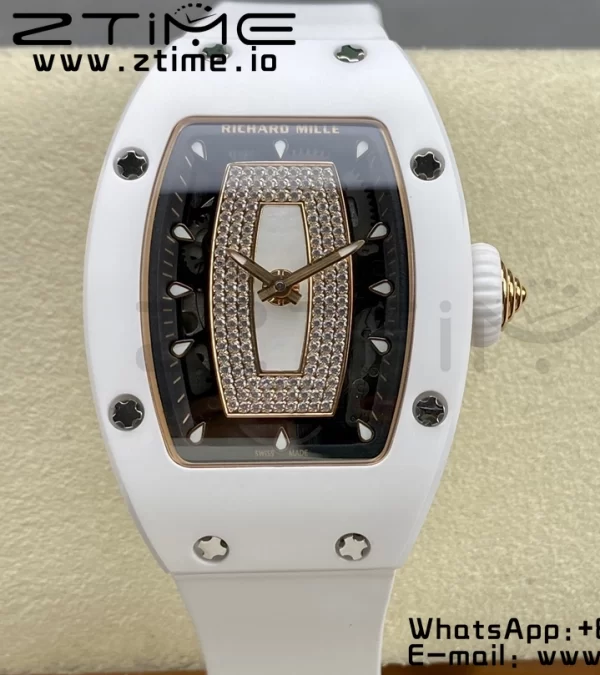 RICHARD MILLERM RM007 RM07-01 Ceramic BBA Best Edition Black Dial with Diamond Centre on White Rubber Strap - Super Clone Watch | 1:1 Best Version